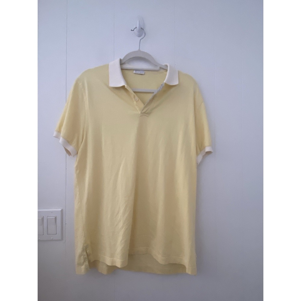 Brunello Cucinelli Italy Yellow Piqué Cotton Polo Shirt White Trim Size L (52)